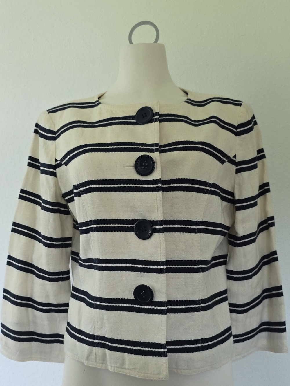 Ann Klein Striped Cream and Black Button-Front Women's Jacket